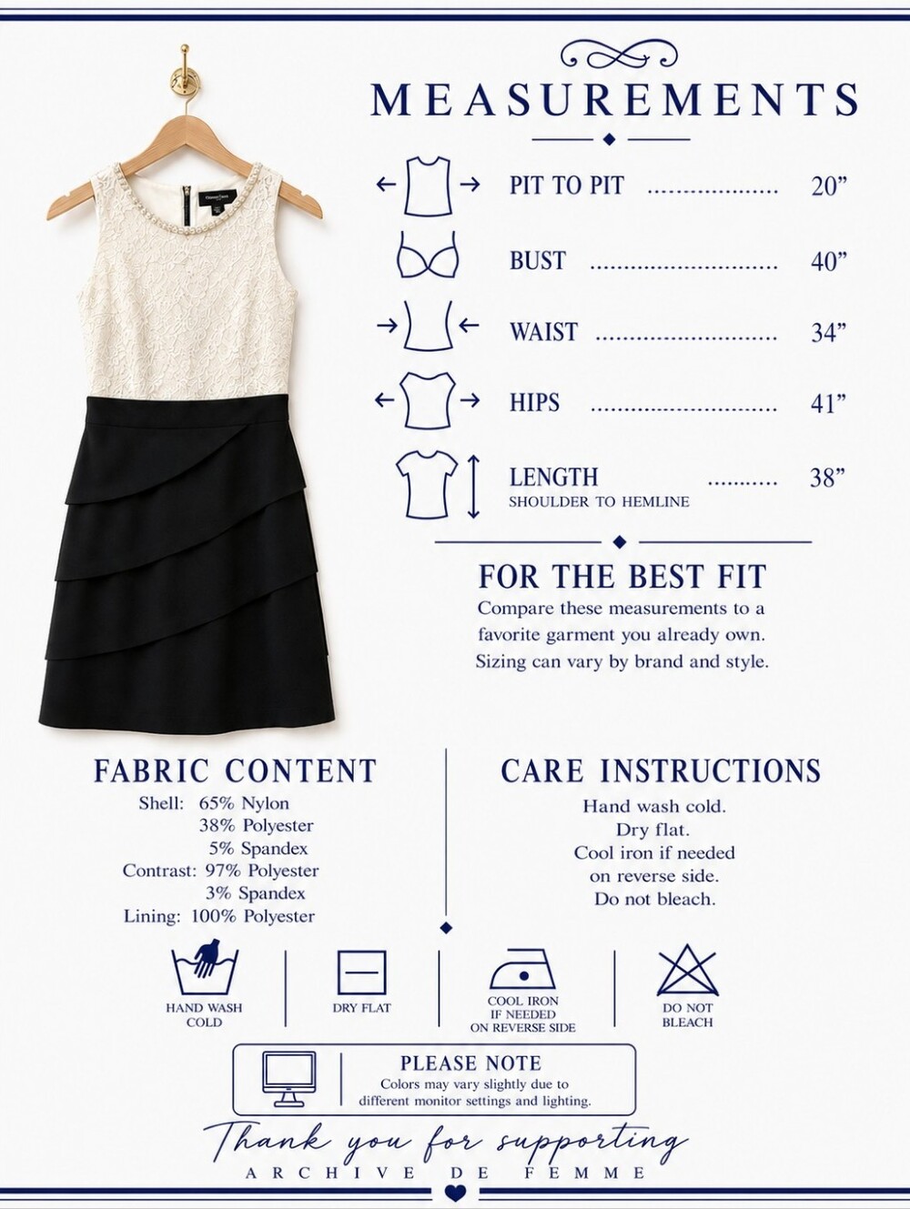 Connected Apparel | Lace Bodice Pearl Accent Dress | Size 12 | Black Ivory - Picture 7 of 11